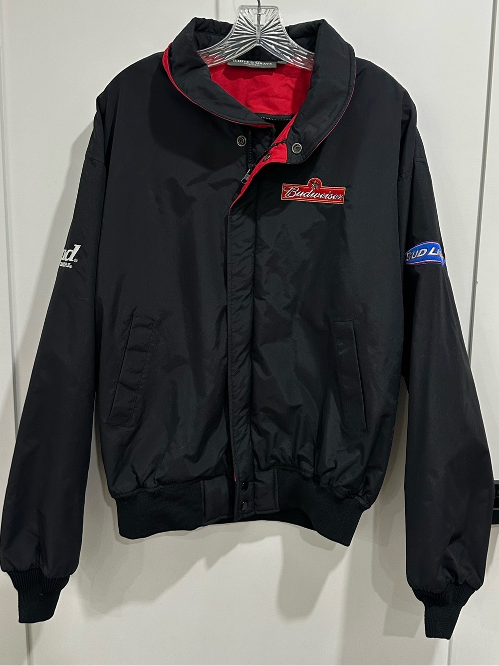 Budweiser Black Bomber Jacket with Red Accents